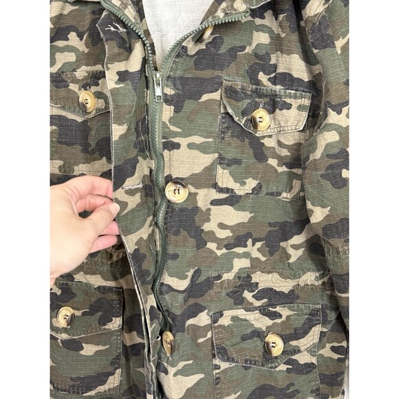 Camo Shirt/Jacket The Zig Zag Stripe Size S Green‎ Pockets Zip Up Tie Waist - Picture 2 of 12
